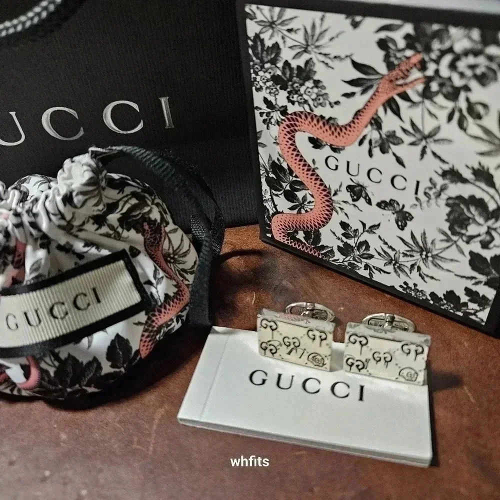 Gucci 925 Sterling Silver GG Skull Cufflinks